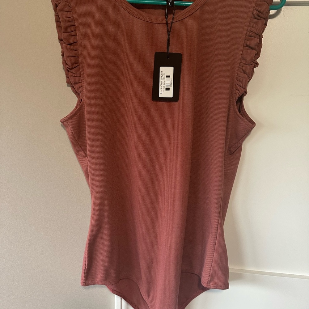 Ruffled Sleeveless Bodysuit in Dusty Rose